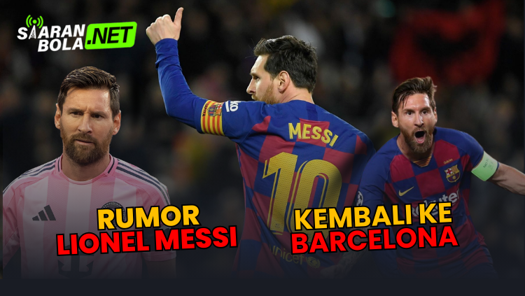 Ilustrasi artikel tentang rumor kembalinya seorang bintang sepak bola ke FC Barcelona dengan latar suasana pertandingan.