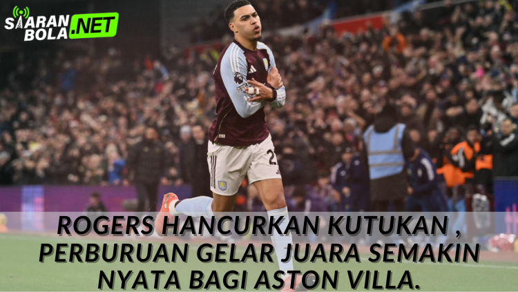 Morgan Rogers merayakan gol keduanya untuk Aston Villa dalam kemenangan 2-1 atas Manchester United di Villa Park. - siaranbola.net