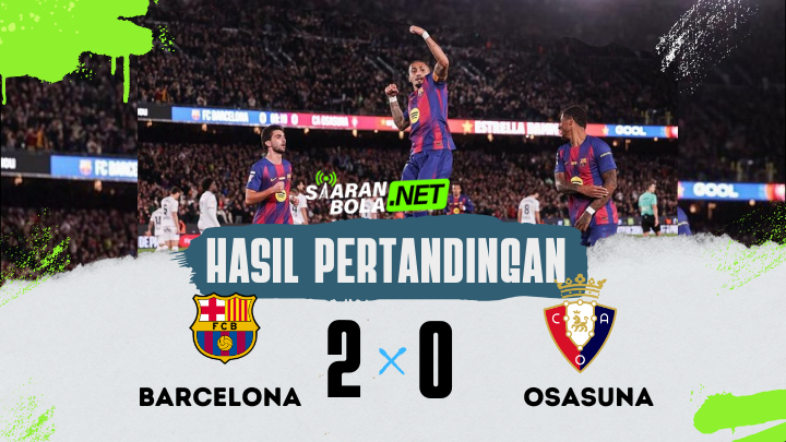 Raphinha merayakan gol keduanya untuk Barcelona melawan Osasuna di Stadion Camp Nou. - siranbola.net