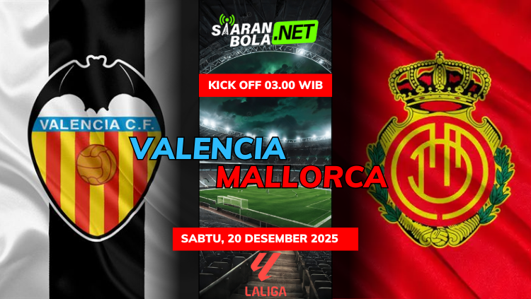 Jadwal pertandingan Valencia vs Mallorca La Liga 20 Desember 2025 kick off 03.00 WIB