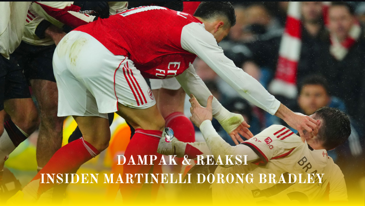 Momen Gabriel Martinelli dari Arsenal tampak mendorong Conor Bradley dari Liverpool hingga terjatuh di lapangan dalam pertandingan Premier League di platform SIARANBOLA.