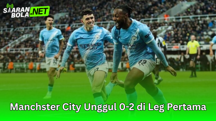 Pemain Manchester City merayakan gol setelah unggul 0-2 di leg pertama pertandingan kompetisi Eropa