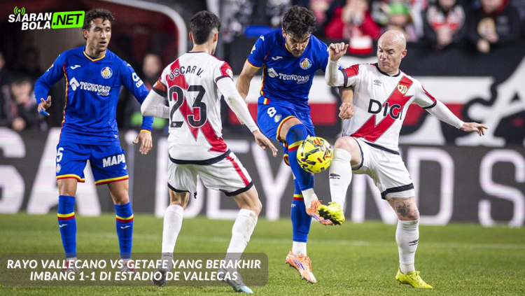 Ilustrasi analisis taktis pertandingan Rayo Vallecano vs Getafe yang berakhir imbang 1-1 di Estadio de Vallecas, menampilkan skema pergerakan pemain atau momen gol.