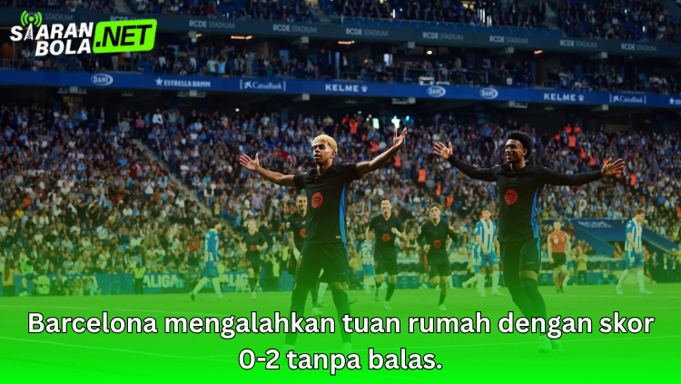 Pemain Barcelona merayakan kemenangan 2-0 atas tuan rumah dalam pertandingan La Liga