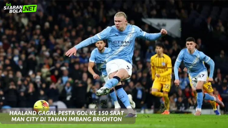 Erling Haaland merayakan gol ke-150nya saat Manchester City imbang 1-1 dengan Brighton, dilawan Kaoru Mitoma