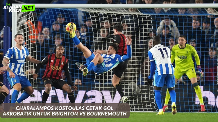 Charalampos Kostoulas dari Brighton melakukan tendangan salto (bicycle kick) untuk mencetak gol spektakuler ke gawang Bournemouth pada menit akhir pertandingan Premier League.