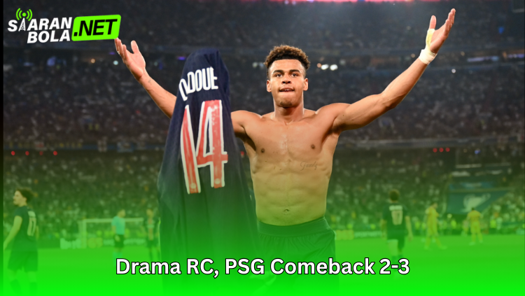 Pemain PSG merayakan kemenangan setelah comeback 2-3 melawan Monaco