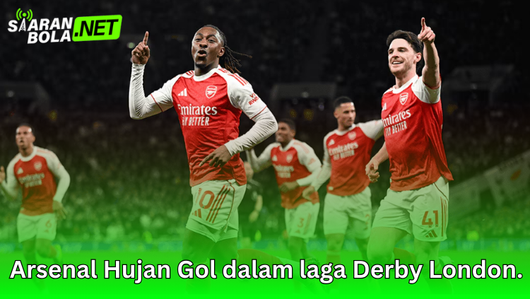 Pemain Arsenal merayakan gol dalam laga Derby London dengan selebrasi penuh semangat