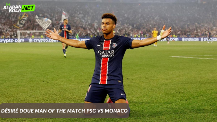 Désiré Doue selebrasi usai dinobatkan sebagai Man of the Match PSG vs Monaco di Liga Champions - siaranbola.net