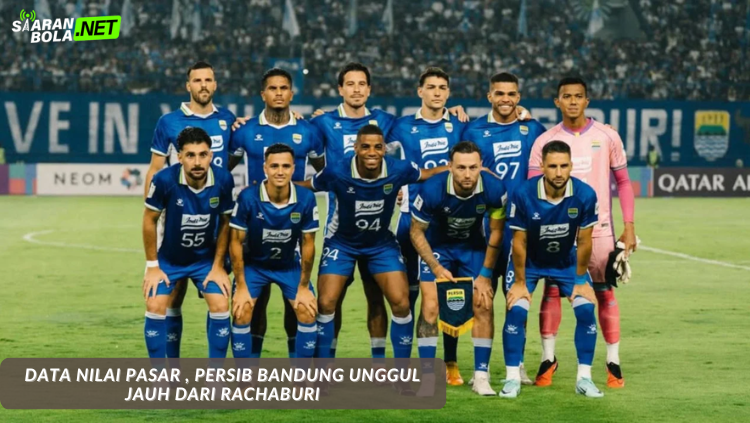 Grafik batang perbandingan nilai pasar skuat Persib Bandung (€8.3 juta) melawan Ratchaburi FC (€3.5 juta) berdasarkan analisis Siaranbola.