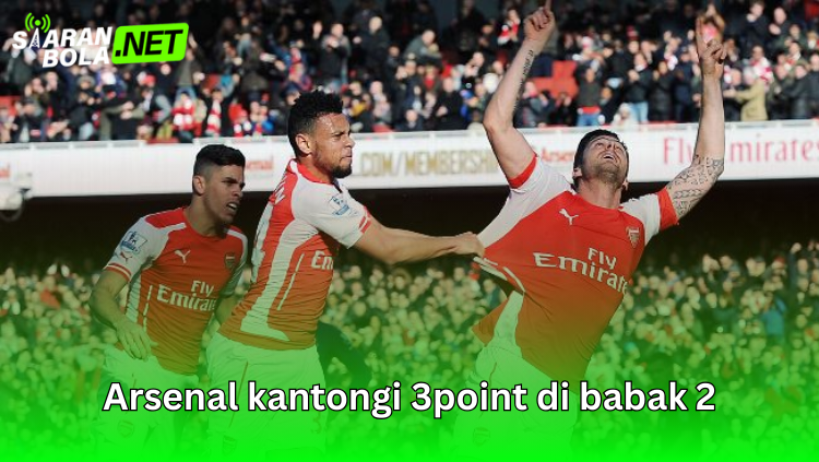 Pemain Arsenal merayakan gol setelah memastikan kemenangan dan meraih tiga poin di pertandingan Premier League