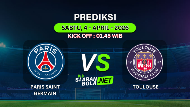 Ilustrasi pertandingan Paris Saint-Germain vs Toulouse dengan jadwal Sabtu 4 April 2026 pukul 01.45 WIB di stadion
