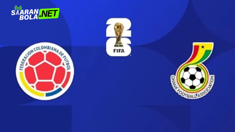 Logo Timnas Kolombia dan Ghana Football Association dalam laga sepak bola internasional Colombia vs Ghana.