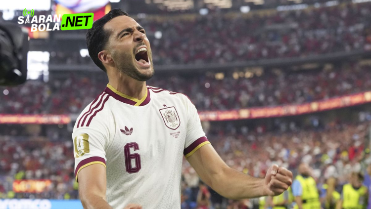 Mikel Merino merayakan gol kemenangan Spanyol atas Portugal di Piala Dunia 2026